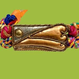 80s Multi Color Cord Belt w Huge Copper & Silver Buckle | Sm - Lg